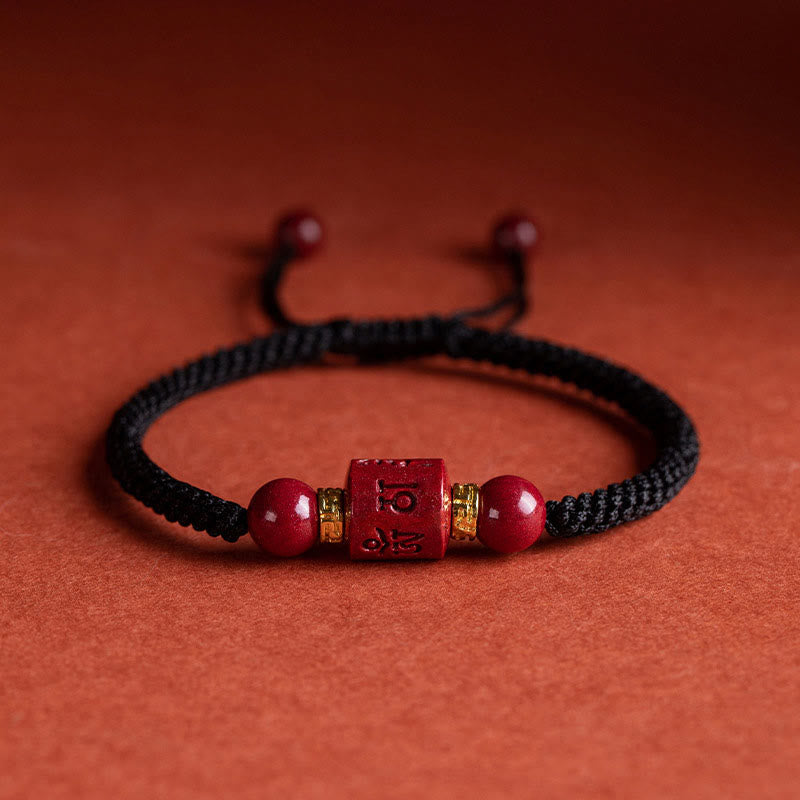 Fortune Jewel Tibet Cinnabar Om Mani Padme Hum Engraved Blessing Braided Bracelet