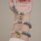 Fortune Jewel White Agate Jade Lotus Flower Peace Buckle Protection Bracelet