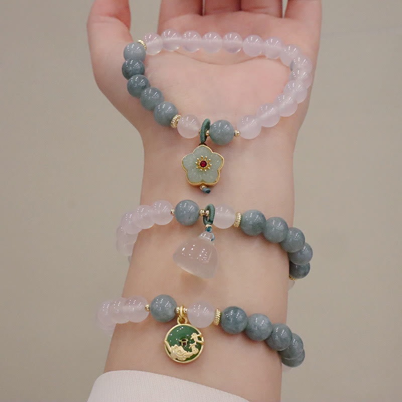 Fortune Jewel White Agate Jade Lotus Flower Peace Buckle Protection Bracelet