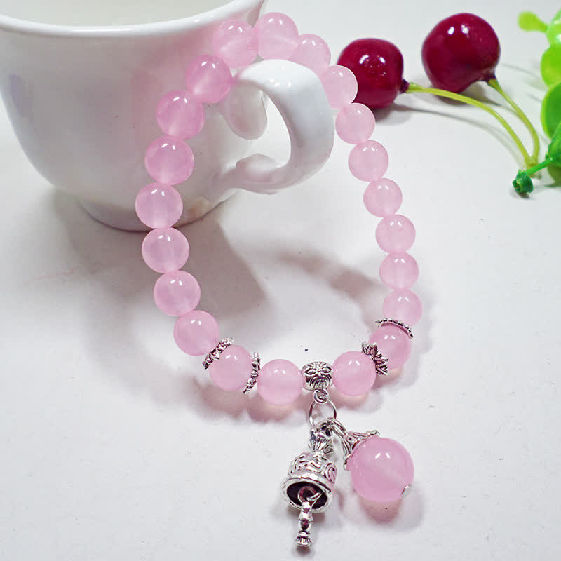 Fortune Jewel Vintage Crystal Chalcedony Stone Energy Beaded Bell Charm Bracelet