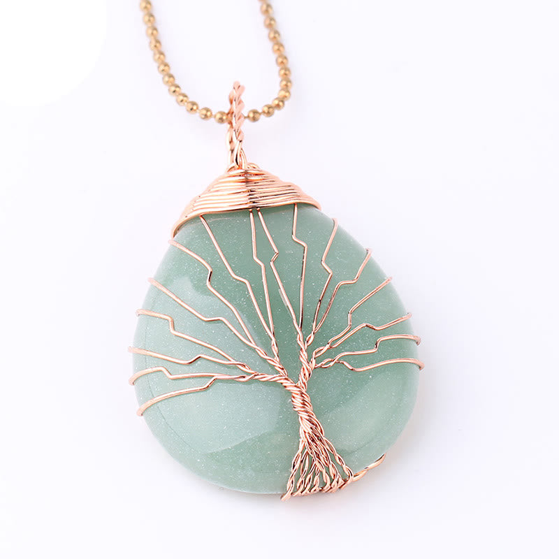 Fortune Jewel Natural Quartz Crystal Tree Of Life Healing Energy Necklace Pendant