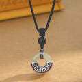 Fortune Jewel 925 Sterling Silver Natural Hetian Jade Peace Buckle Prosperity Necklace Pendant