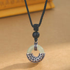 Fortune Jewel 925 Sterling Silver Natural Hetian Jade Peace Buckle Prosperity Necklace Pendant