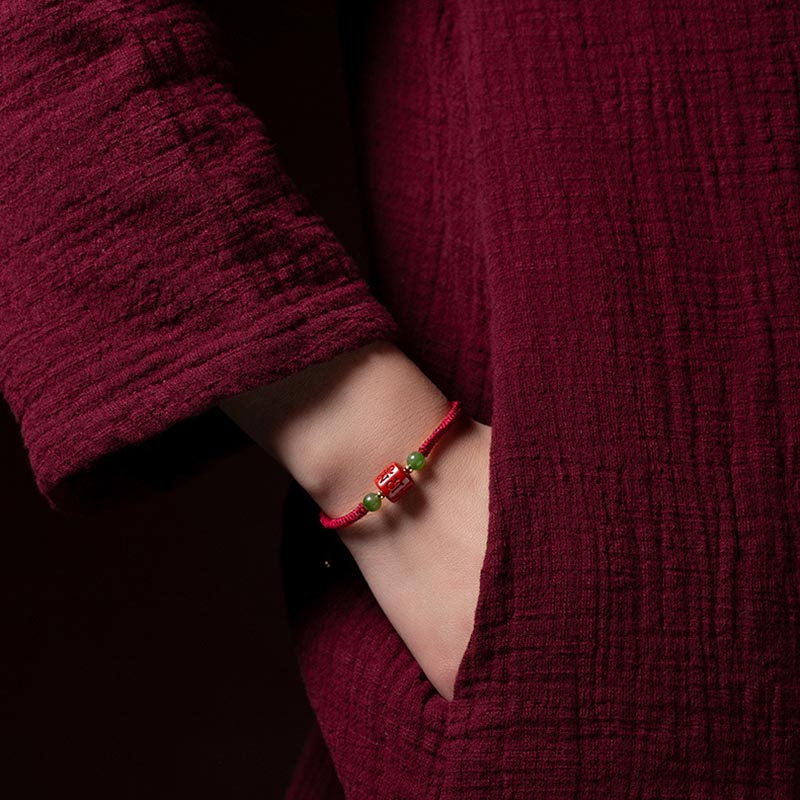 Fortune Jewel Tibetan Cinnabar Om Mani Padme Hum Engraved Blessing Braided Rope Bracelet