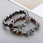 Fortune Jewel Dragon Leather Titanium Steel Protection Luck Braided Bracelet Fortune Jewel