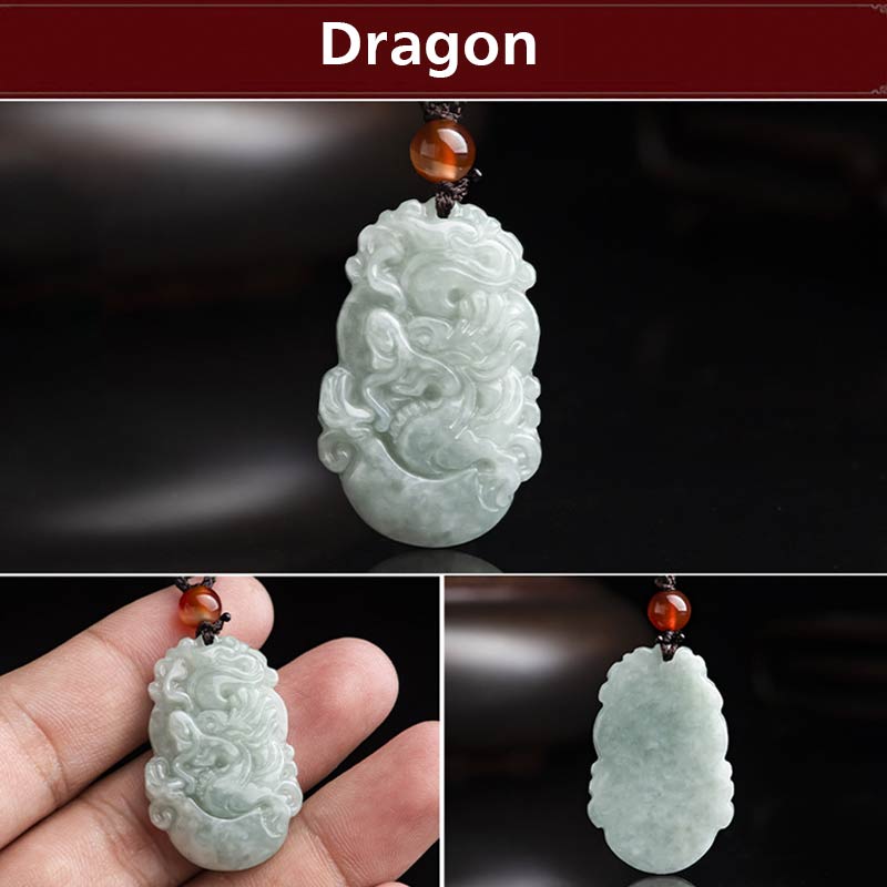 Fortune Jewel Natural Jade 12 Chinese Zodiac Sucess Pendant Necklace Fortune Jewel