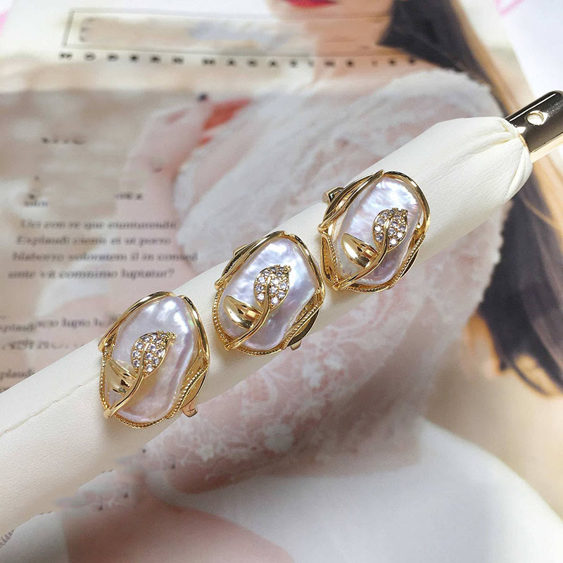 Fortune Jewel Pearl Copper Plated Gold Flower Happiness Wealth Ring
