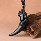 Fortune Jewel Natural Black Jade Chinese Zodiac Dragon Tooth Pattern Protection Necklace Pendant Fortune Jewel
