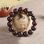 Fortune Jewel 925 Sterling Silver Inlaid Small Leaf Red Sandalwood Om Mani Padme Hum Character Auspicious Clouds Protection Bracelet