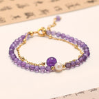 Fortune Jewel 14K Gold Plated Amethyst Crystal Healing Double Layer Chain Bracelet