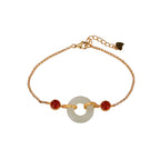 Fortune Jewel 925 Sterling Silver Plated Gold Natural Hetian Jade Peace Buckle Red Agate Luck Bracelet