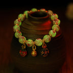 Fortune Jewel Gold Swallowing Beast Family Charm Luminous Pink Love Heart Fluorescent Liuli Glass Bead Blessings Bracelet