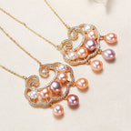 Fortune Jewel 18K Gold Plated Natural Pearl Chinese Lock Charm Sincerity Necklace Pendant