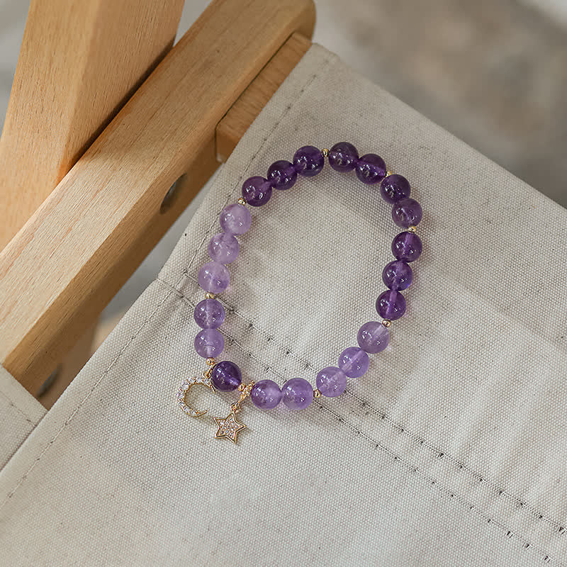 Fortune Jewel Amethyst Crystal Moon Star Healing Bracelet