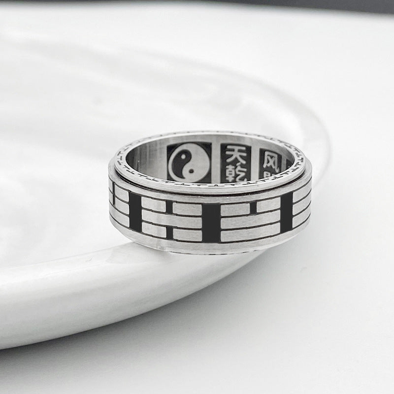 Fortune Jewel Bagua Yin Yang Titanium Steel Balance Rotatable Ring Fortune Jewel