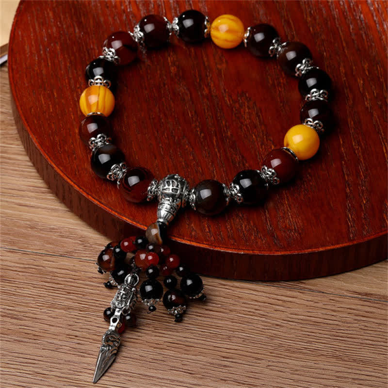 Fortune Jewel Natural Tiger Eye Red Agate Dragon Vein Agate Stone Vajra Dorje Power Healing Bracelet Car Decoration