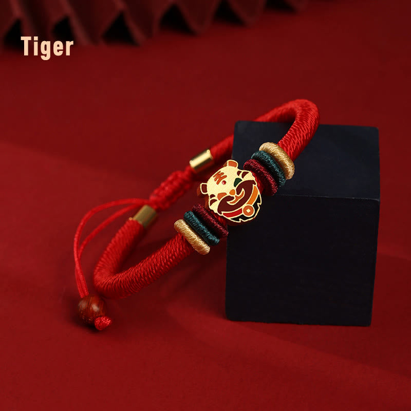 Fortune Jewel Handmade 925 Sterling Silver Year of the Dragon Cute Chinese Zodiac Luck Braided Red Bracelet