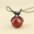 Fortune Jewel Red Agate Bead Confidence Leather Rope Necklace Pendant