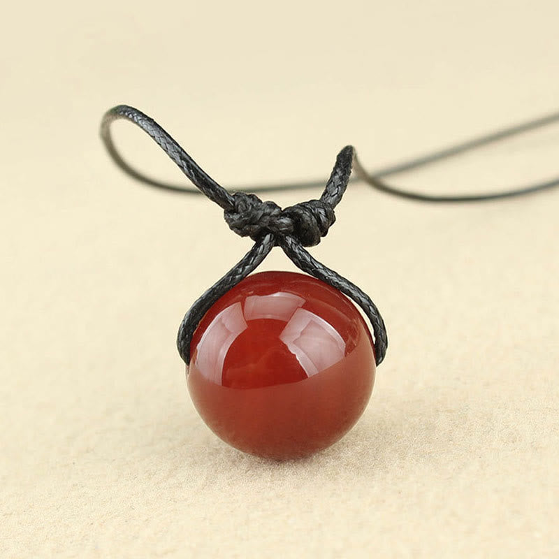 Fortune Jewel Red Agate Bead Confidence Leather Rope Necklace Pendant