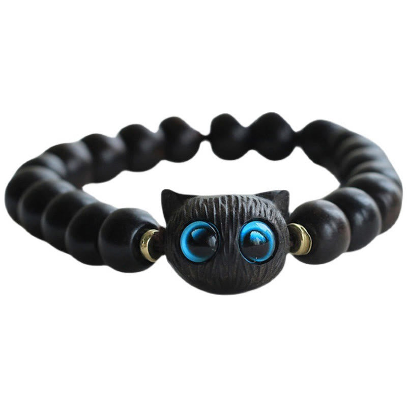 Fortune Jewel Ebony Wood Green Sandalwood Cute Cat Peace Bracelet