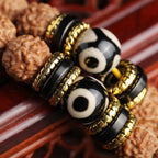 Fortune Jewel 108 Mala Beads Rudraksha Bodhi Seed Dzi Bead Luck Wealth Bracelet