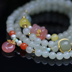 Fortune Jewel Natural Hetian Jade Pink Crystal Peace Buckle Happiness Abundance Bracelet