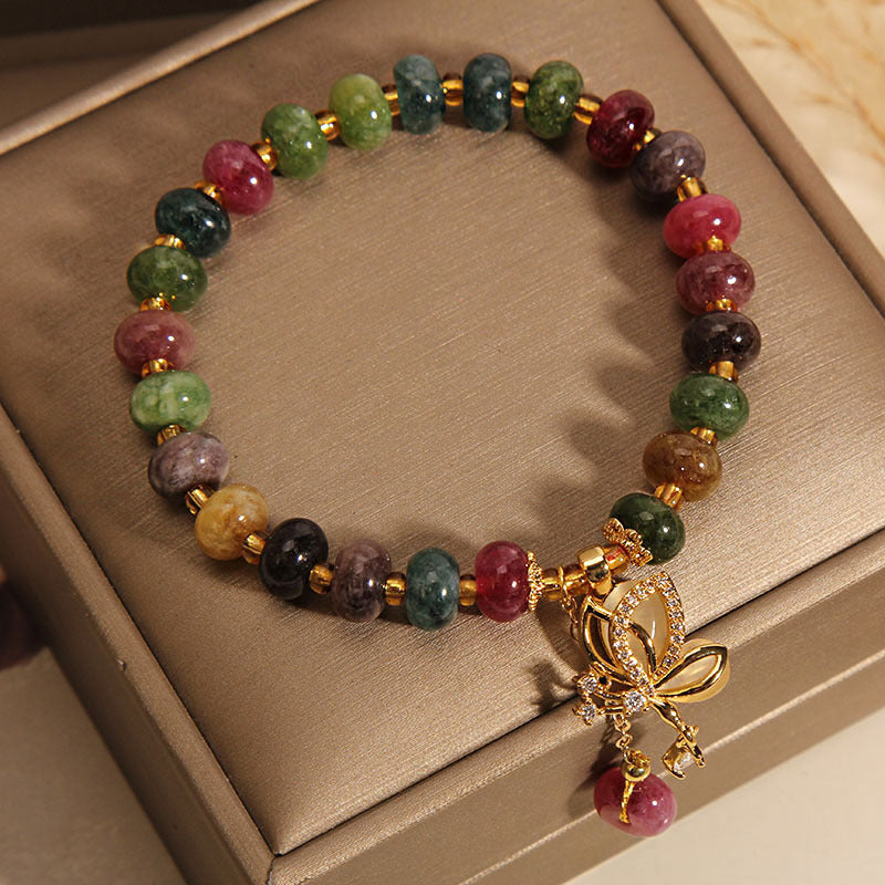 Fortune Jewel Colorful Tourmaline Butterfly Charm Wisdom Bracelet