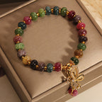 Fortune Jewel Colorful Tourmaline Butterfly Charm Wisdom Bracelet