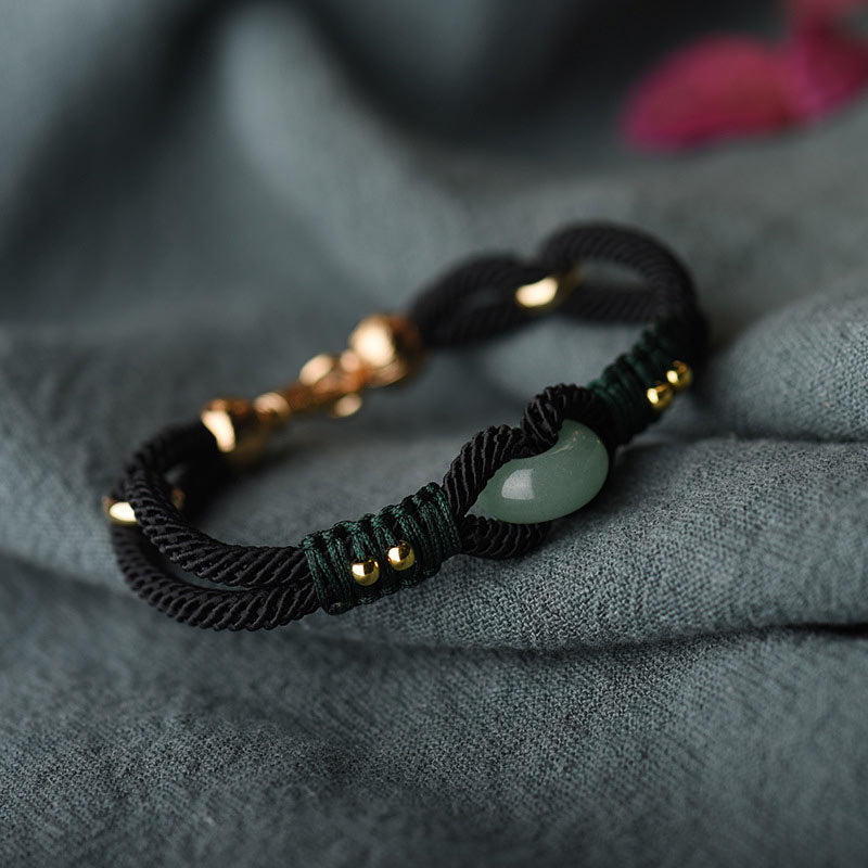 Fortune Jewel Tibetan Jade Lucky Black Rope Couple Bracelet