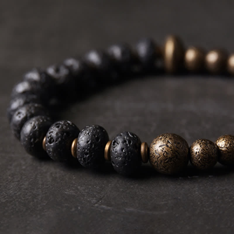 Fortune Jewel Lava Rock Stone Copper Balance Cuff Bracelet Bangle