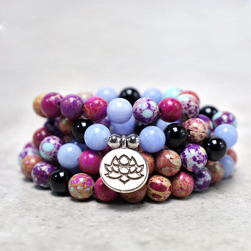 Fortune Jewel Natural Purple Miano Real Stone Lotus Mala
