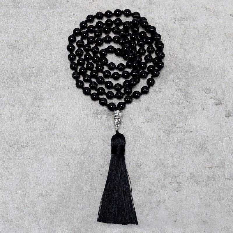 Fortune Jewel 108 Mala Black Onyx Beads Yoga Meditation Prayer Beads Necklace