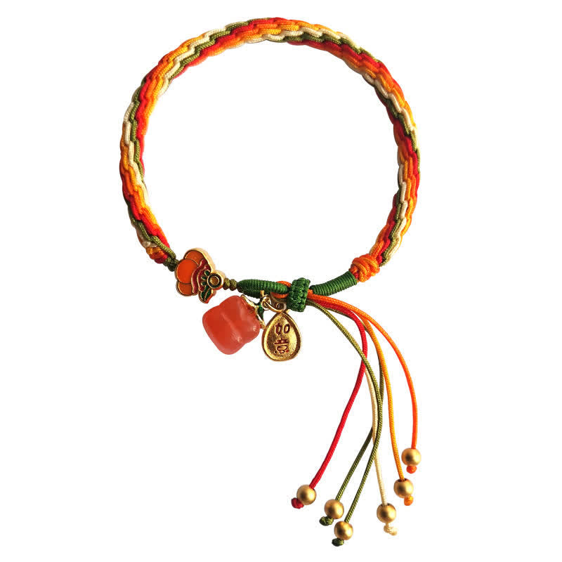 Fortune Jewel Persimmon Red Agate Strength Reincarnation Knot Braid String Bracelet