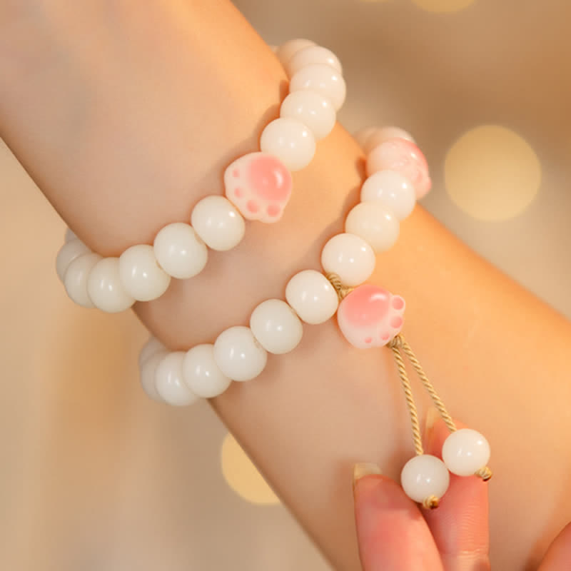 Fortune Jewel Natural Bodhi Seed Lovely Paw Lucky Cat Paw Peace Bracelet