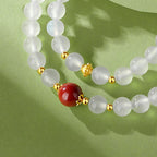 Fortune Jewel 925 Sterling Silver Natural White Agate Cinnabar Double Wrap Protection Bracelet