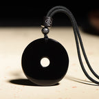 Fortune Jewel Chinese Zodiac Natural Black Obsidian Peace Buckle Strength Necklace Pendant