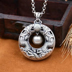 Fortune Jewel Double Dragon Playing Bead Copper Protection Necklace Pendant