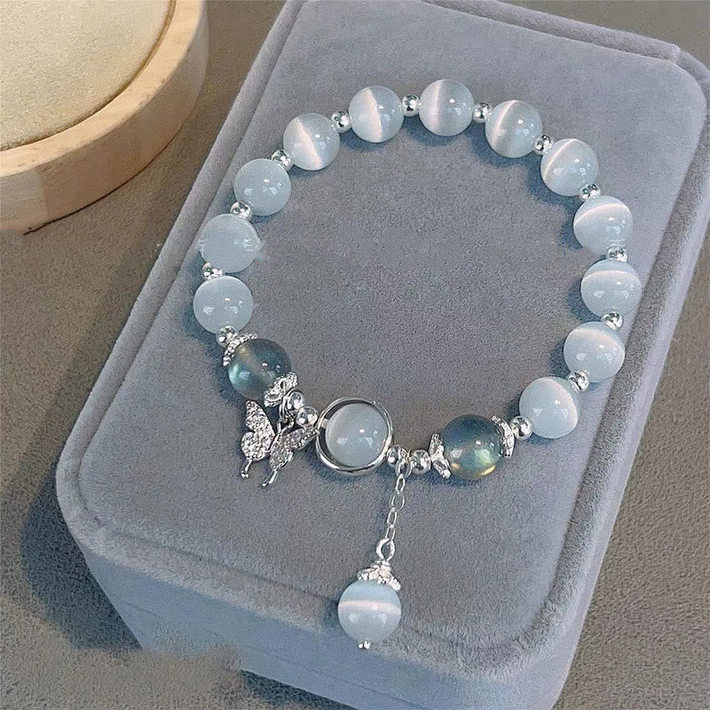 Fortune Jewel Cat's Eye Moonstone Butterfly Star Charm Support Bracelet