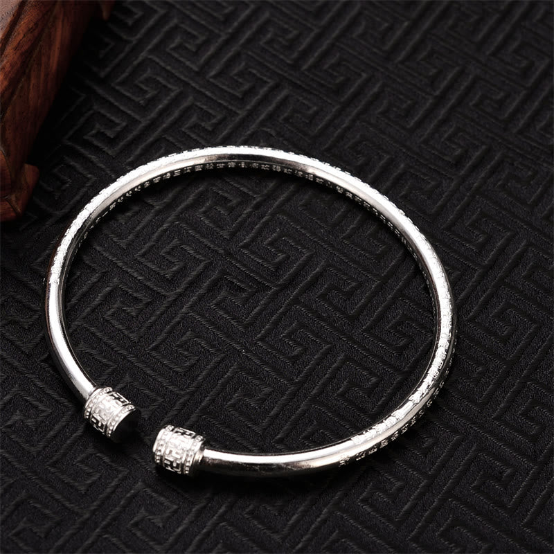Fortune Jewel Heart Sutra Engraved Swastika Pattern Luck White Copper Bracelet Bangle