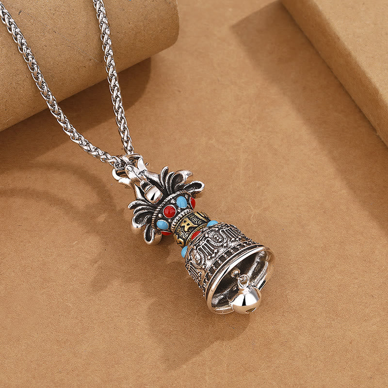 Fortune Jewel Tibetan Om Mani Padme Hum Dorje Vajra Bell Strength Necklace Pendant