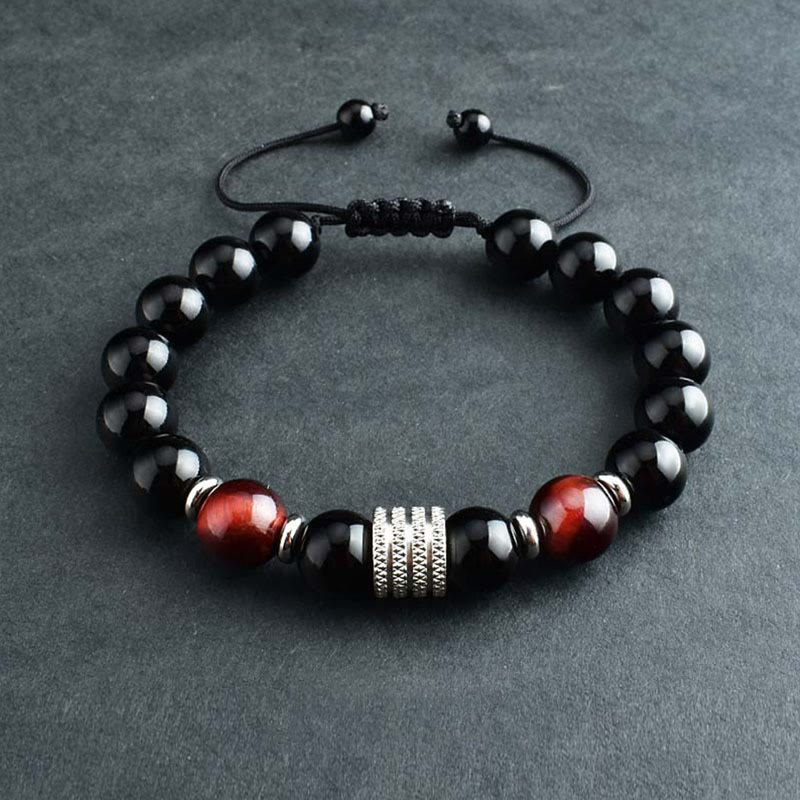 Fortune Jewel Natural Black Obsidian Tiger Eye Strength Fulfillment Bracelet