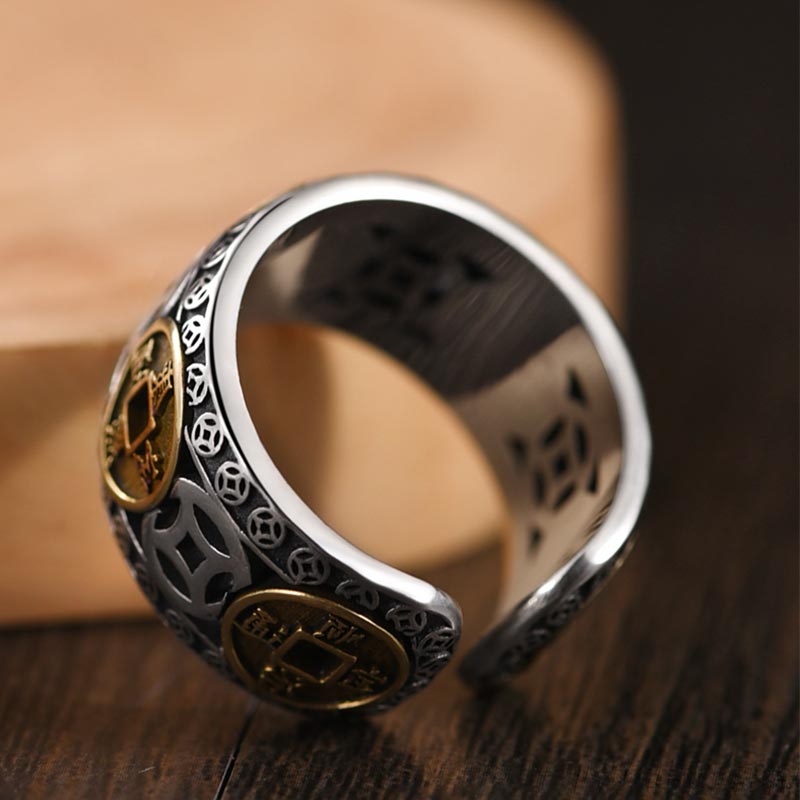 Fortune Jewel Five-Emperor Coins Balance Adjustable Ring