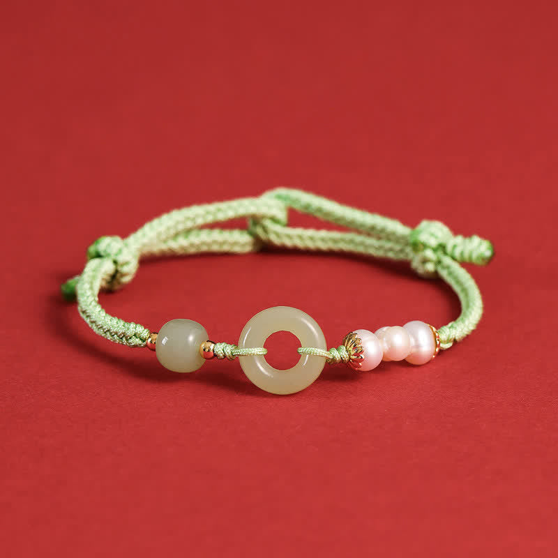 Fortune Jewel Natural Hetian Jade Pearl Peace Buckle Luck Bracelet