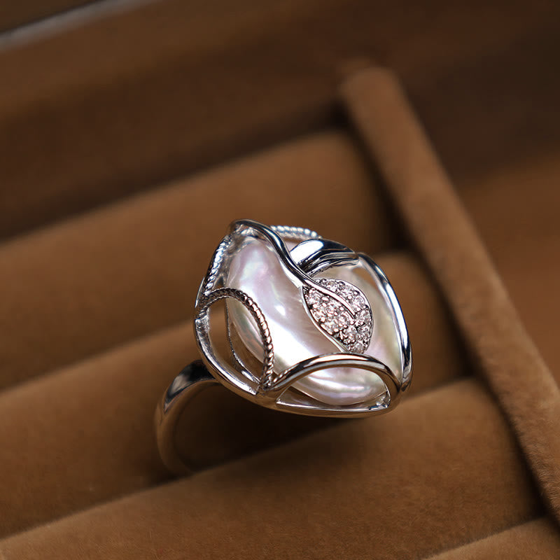 Fortune Jewel Pearl Copper Plated Gold Flower Happiness Wealth Ring