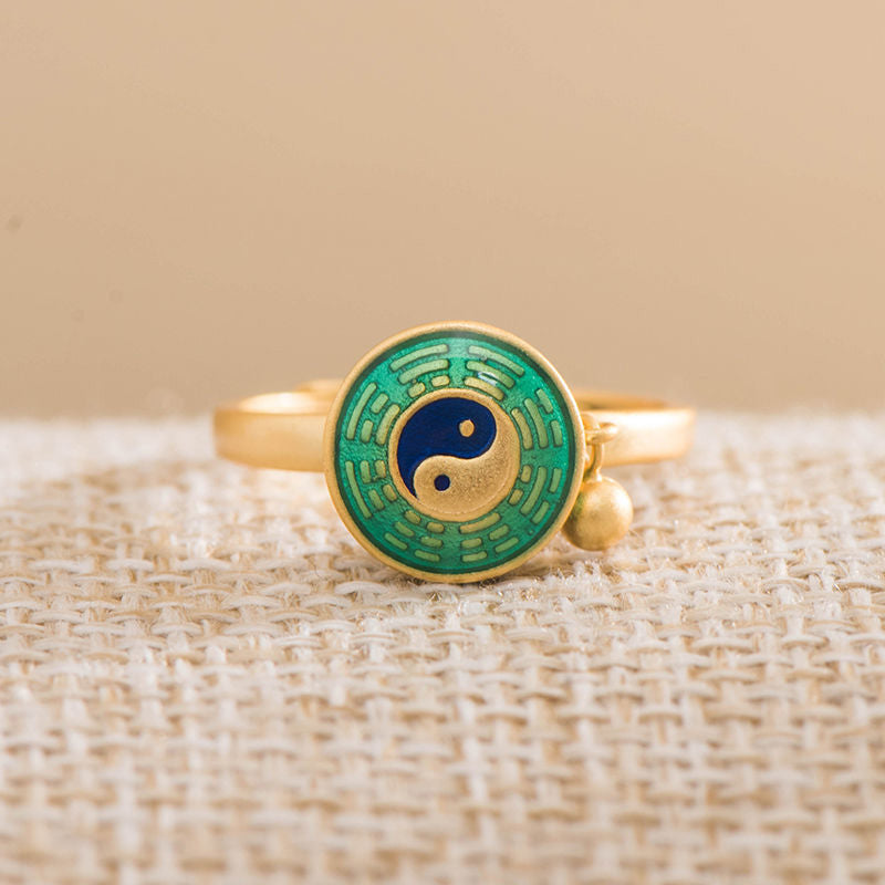 Yin Yang Copper Luck Wealth Rotatable Ring Fortune Jewel