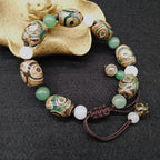 Fortune Jewel Tibetan Three-eyed Dzi Bead Luck Protection Braided Bracelet