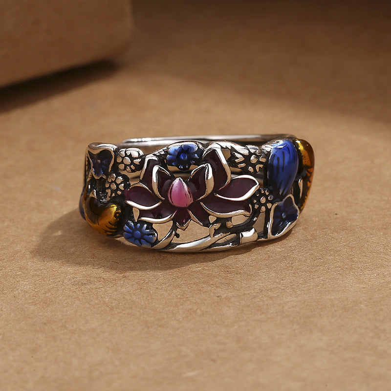 Fortune Jewel Koi Fish Lotus Flower Leaf Design Luck Wealth Ring