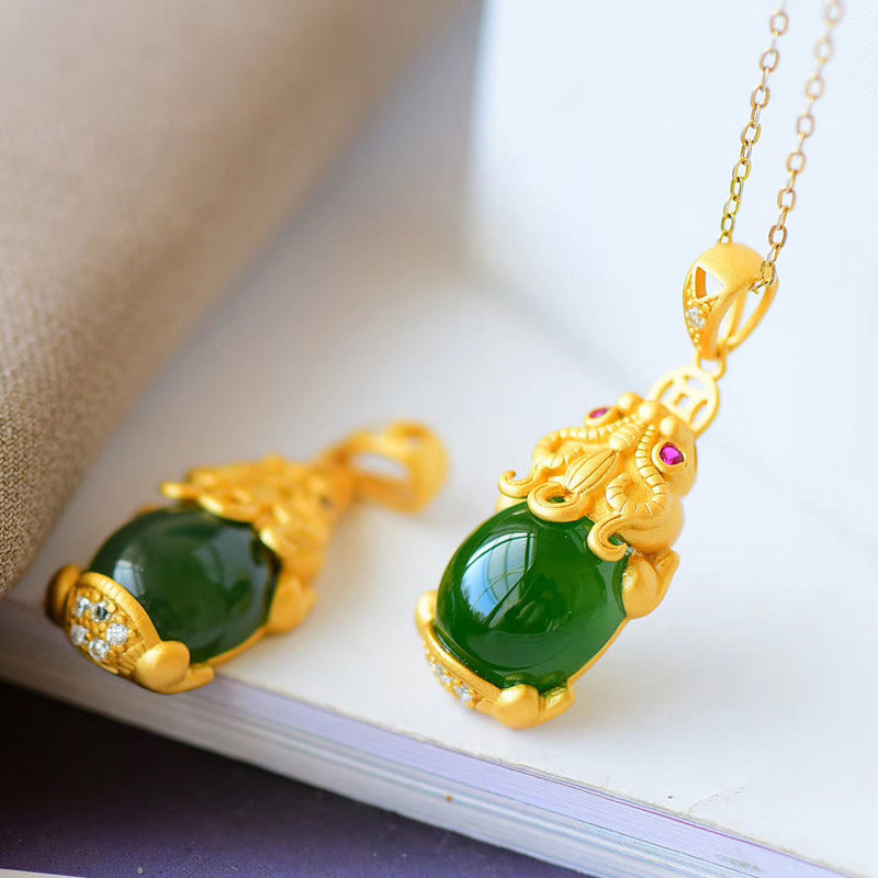 Fortune Jewel Natural Jade PiXiu Balance Necklace