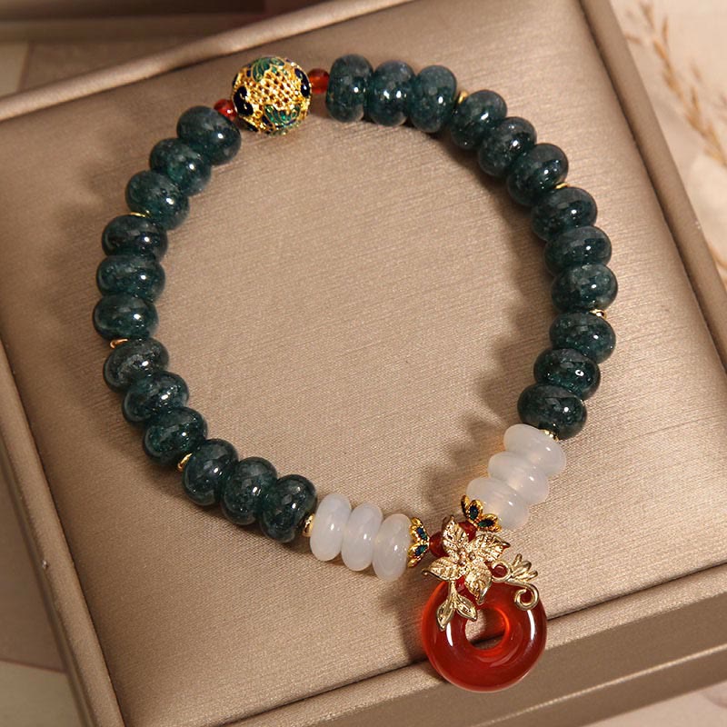 Fortune Jewel Jade White Agate Red Agate Peace Buckle Abacus Beads Luck Bracelet