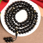 Fortune Jewel 108 Mala Beads Natural Gold Sheen Obsidian Wealth Bracelet